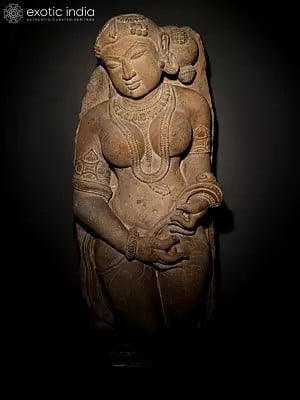 34" Apsara Holding Her Garment on Wooden Base