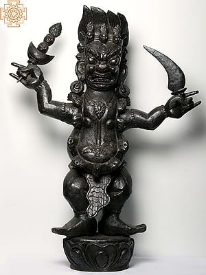 48" Nepalese God Bhairava Wooden Sculpture