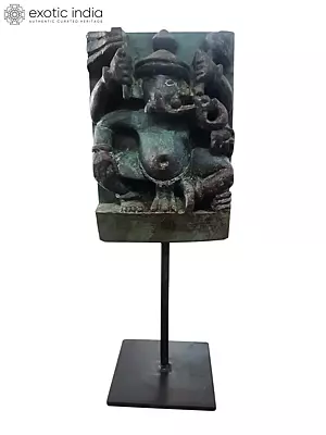 7” Wood Carving Lord Ganesha Sculpture on Iron Stand