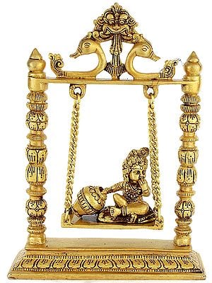 10" Krishna Idol on a Swing | Handmade Brass Statue | Made in India