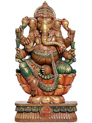 Four-armed  Ganesha Seated on Lotus