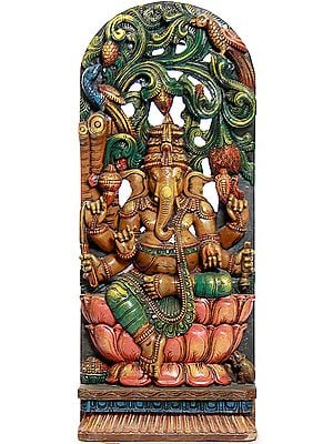 Lord Ganesha Seated in Lalitasana with Vegetative Aureole