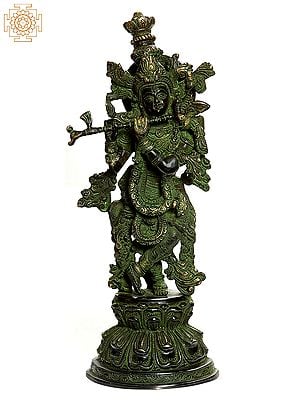 15" Fluting Krishna In Brass | Handmade | Made In India