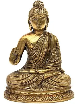 Preaching Buddha (Small Sculpture) (Finely Delineated Robes and Hair)
