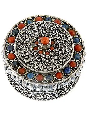 Fine Filigree Ritual Box with Coral and Lapis Lazuli