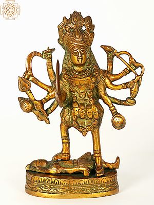 7" Handmade Mother Kali Dasabhuja Brass Statue | Made In India
