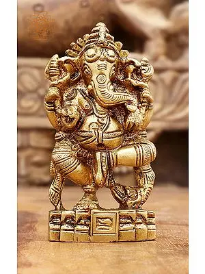4" Brass Dancing Ganesha Small Sculpture | Handmade | Made in India