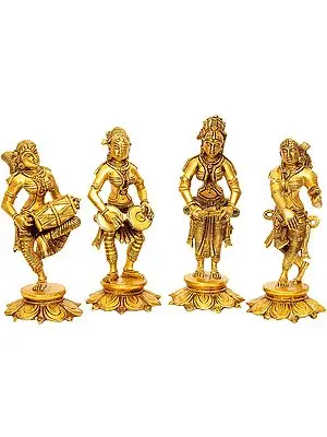 8" Set of Four Celestial Musicians In Brass | Handmade | Made In India
