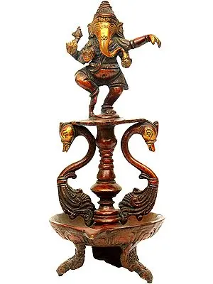 Dancing Ganesha Lamp with Peacock Pair