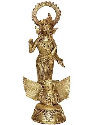 Goddess Lakshmi with Her Owl and Wealth Pot (Tribal Sculpture from Bastar)