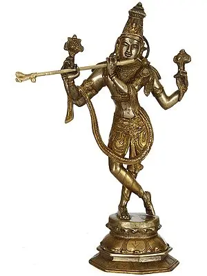 Lord Krishna Brass Antiquated Sculpture