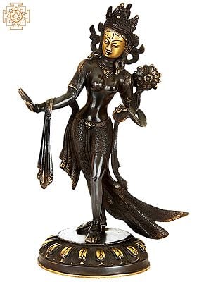 14" Tibetan Buddhist Deity Standing Tara In Brass | Handmade | Made In India