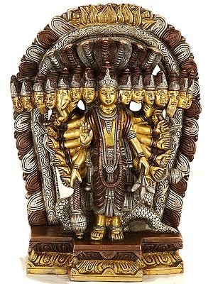 11" Lord Vishnu in His Cosmic Magnification In Brass | Handmade | Made In India