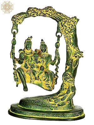 10" Lord Shiva Swings with Parvati and Ganesha In Brass | Handmade | Made In India