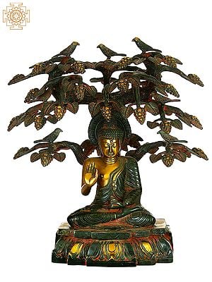 15" Buddha Under Bodhi Tree In Brass | Handmade | Made In India
