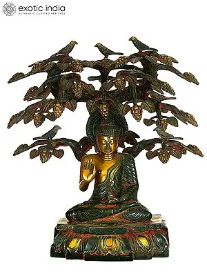 15" Buddha Under Bodhi Tree In Brass | Handmade | Made In India