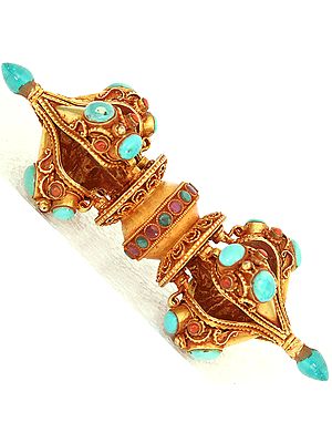 Five-Pronged Gold Plated Dorje with Gemstones