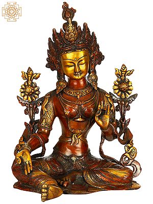 15" Tibetan Buddhist Saviour Goddess Green Tara In Brass | Handmade | Made In India