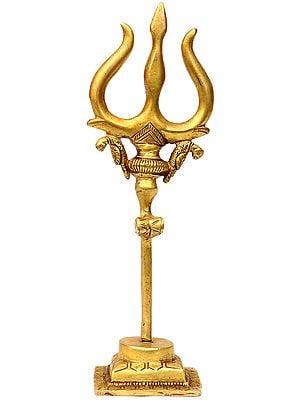 7" The Trident of Lord Shiva with Damaru and Parrot Pair in Brass | Handmade | Made in India