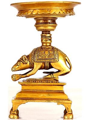 6" Puja Lamp for Ganesha Supported by The Rat (Price Per Pair) In Brass | Handmade | Made In India