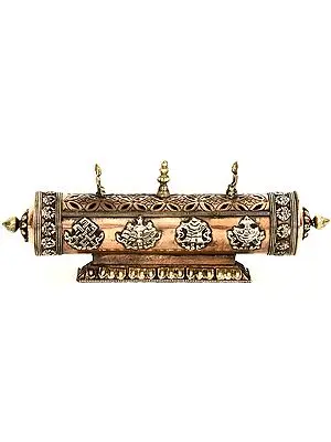 Ashtamangala Incense Burner with Stand and Two Cosmic Buddhas Atop
