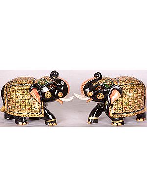 Decorated Elephant Pair with Upraised Trunks (Supremely Auspicious according to Vastu)