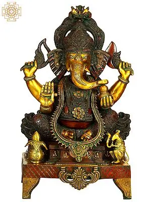 33" Large Size Lord Ganesha in Ekadanta Manifestation In Brass | Handmade | Made In India