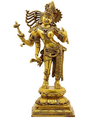 20" Ardha-Narishvara: Half Shiva, Half Shakti In Brass | Handmade | Made In India