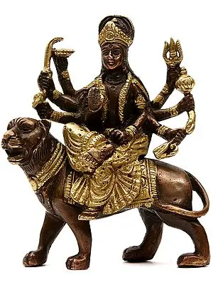 5" Goddess Durga Sculpture in Brass | Handmade | Made in India