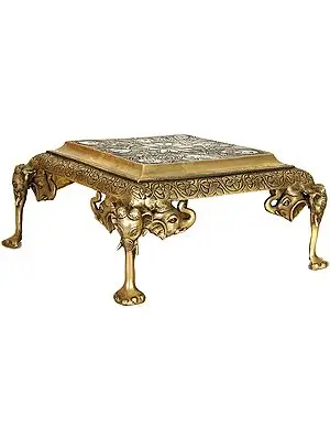 Brass Floral Ritual Chowki with Elephant Legs (Pedestal)