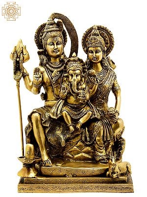 17" Baby Ganesha in the Lap of Parent Shiva and Parvati In Brass | Handmade | Made In India
