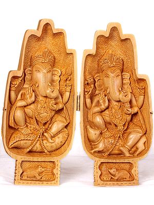 Folded Hands Portable Temple of Twin Ganesha