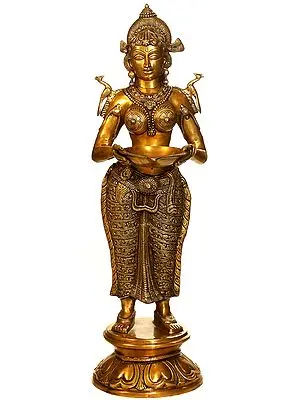 37" Large Size Deeplakshmi in Brass | Handmade | Made in India
