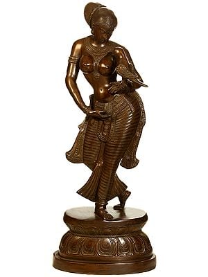 35" Large Size Lady with the Parrot In Brass | Handmade | Made In India