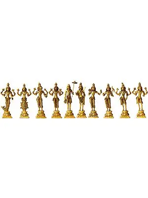 9" Dashavatara Brass Statues - Ten Incarnations of Lord Vishnu | Handmade | Made in India