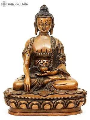 Copper Nepalese Statue of Lord Buddha Seated in Earth Witness Gesture