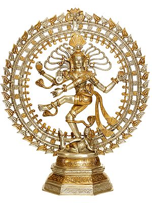 30" Large Size Nataraja in Silver and Golden Hue In Brass | Handmade | Made In India