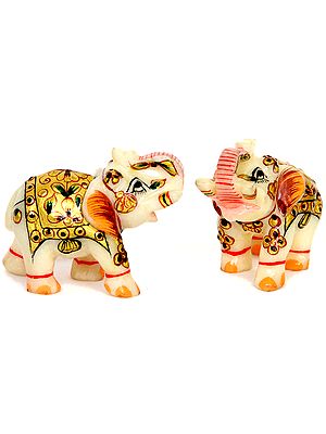 Decorated Elephant Pair with Upraised Trunks
