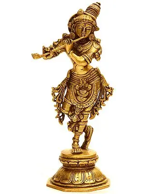 Fluting Krishna Brass Statue