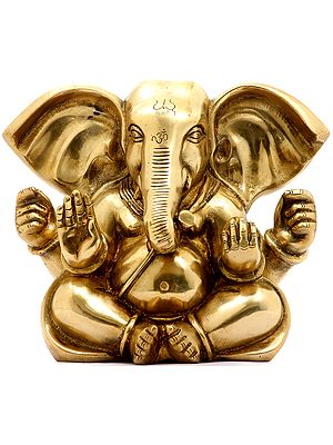 Tryakshara Ganapati in Delightful Disposition | Brass Sculpture