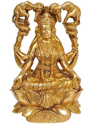 7" Brass Goddess Lakshmi Idol Venerated by Auspicious Elephants | Handmade | Made In India