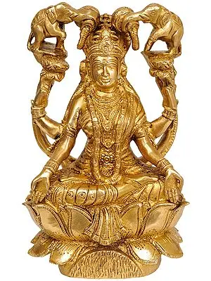 7" Brass Goddess Lakshmi Idol Venerated by Auspicious Elephants | Handmade | Made In India