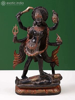 9" Goddess Kali Brass Sculpture | Indian Handcrafted Statue