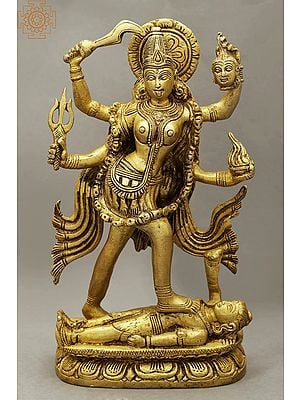 9" Goddess Kali Brass Sculpture | Indian Handcrafted Statue