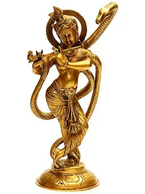 15" Shri Krishna and Kaliya In Brass | Handmade | Made In India