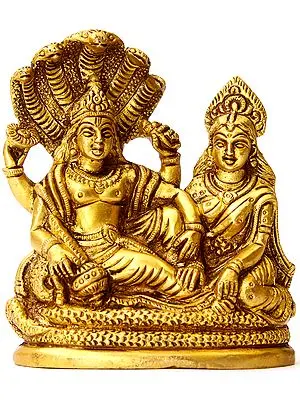 4" Lord Vishnu and Lakshmi Ji Seated on Sheshnag in Brass | Handmade | Made In India