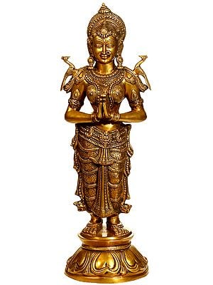 30" Large Size Namaste Lady In Brass | Handmade | Made In India