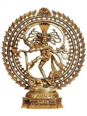 19" Nataraja in Gold and Silver Hues In Brass | Handmade | Made In India