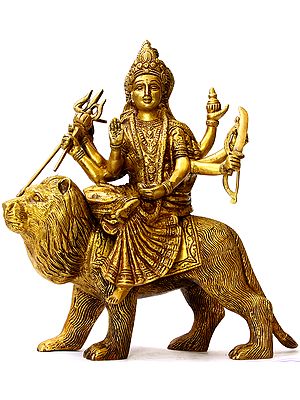 Goddess Durga on Lion Wearing a Sari
