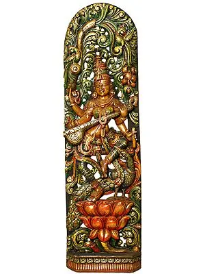 Dancing Saraswati with Peacock and Floral Aureole